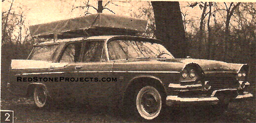 Figure 2. Camping gear, luggage, or an occasional car top cargo travel in the camper box under neat tarpaulin.