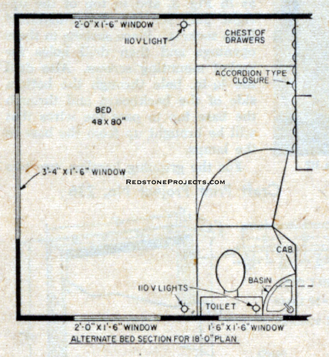 Alternate bed section for 18 foot travel trailer plans.