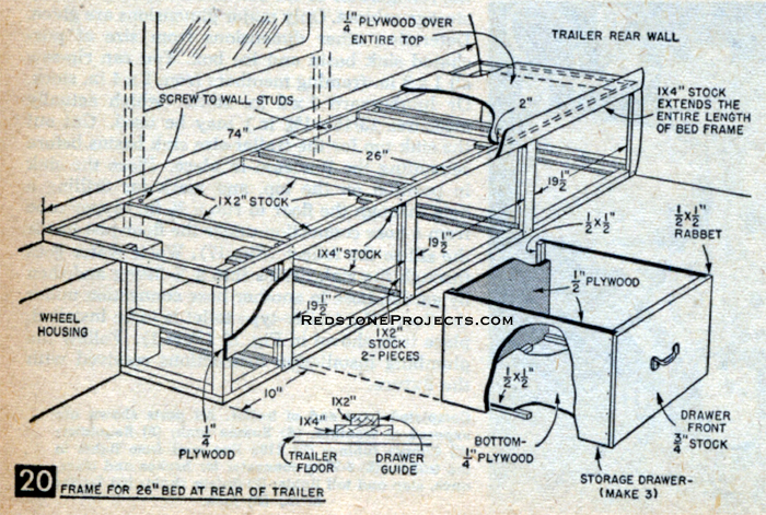 Plan for the frame for the 21 inch bed at the rear of the trailer.
