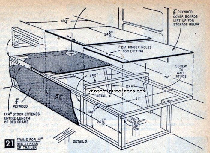 Plan for the frame of the 41 inch bed at the rear of the travel trailer.