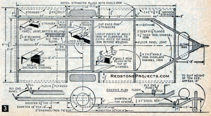 Details of the Roamabout camper trailer chassis construction and layout.