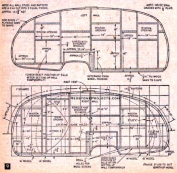 1956 Roamabout travel trailer framing details.