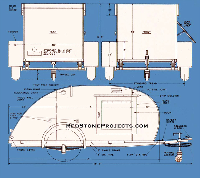 Figure 1. Trailer for Two front, rear and side exterior elevation views with dimensions