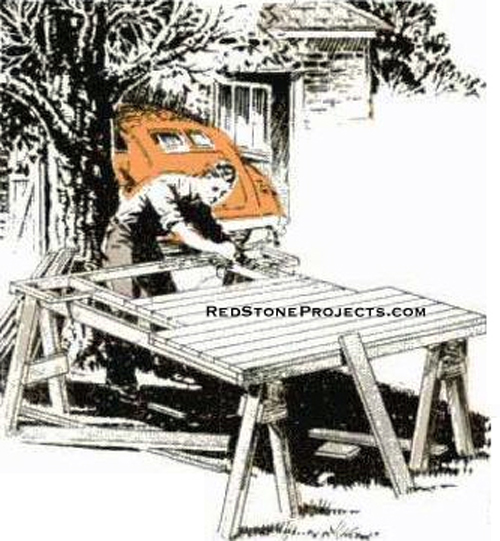 Illustration of a man building a teardrop trailer chassis.