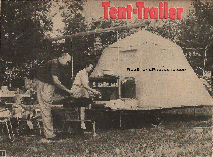 Mobile camping platform provides plenty of high-and-dry cooking and sleeping area for a family of six on a low-cost camping vacation.