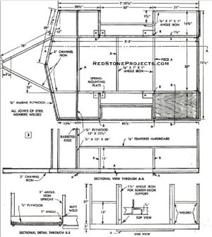Tent on Wheels trailer chassis and frame dimensions and construction details.