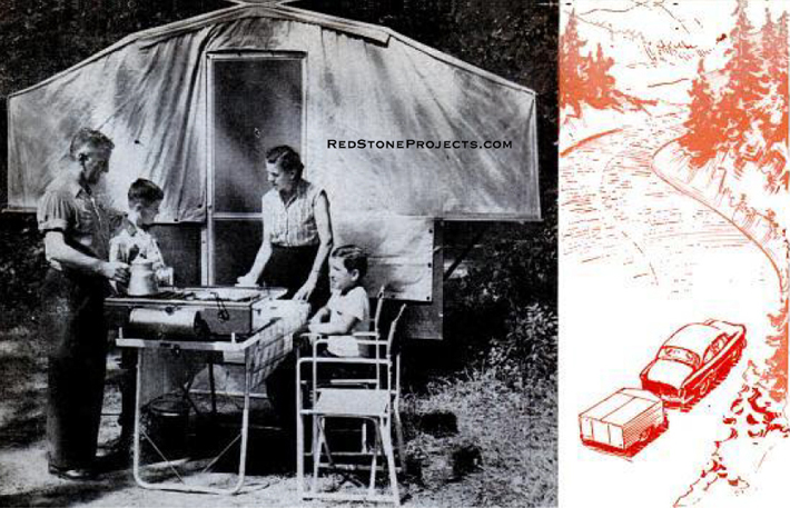 Compact as it is, Kendall's trailer has room for stowing table-and-chair set, stove and cooking utensils.