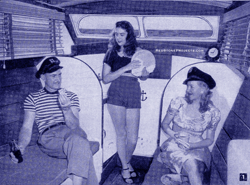 Figure 1. Large roomy cabin with sleeping accommodations and galley provides comfortable quarters on long cruises.