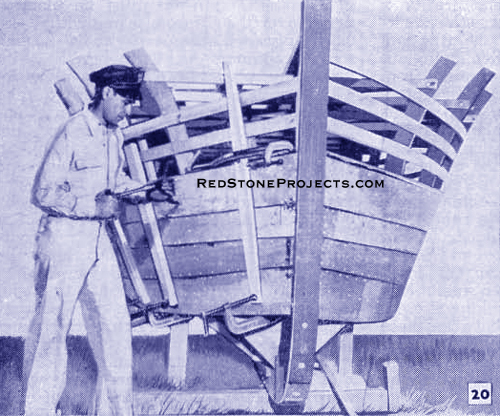 Figure 20. Method for clamping planking to the ribs of a wooden boat.