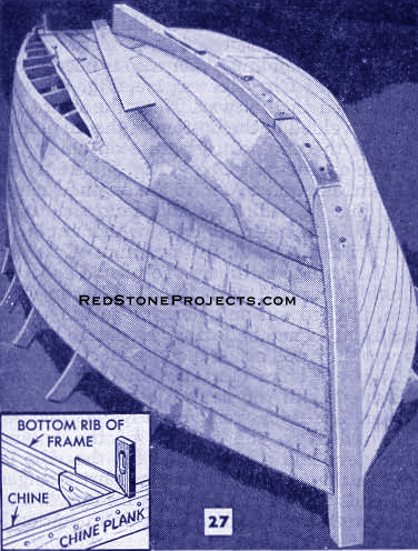 Figure 27. Shows the unusual contours the bottom planks of the cabin cruiser assume at the forward end.