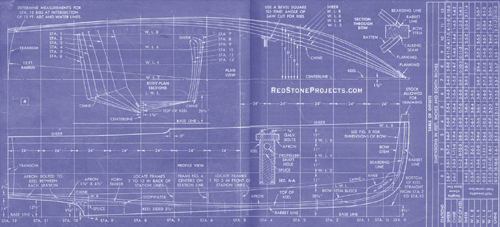 Figure 4. 25 foot cabin cruiser blueprints with table of offsets.