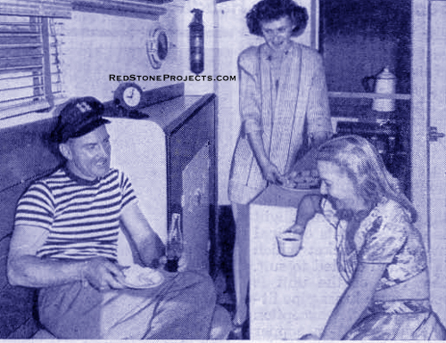 Figure 44. Top of engine compartment serves as a table when preparing food in the cruiserâ€™s cabin.