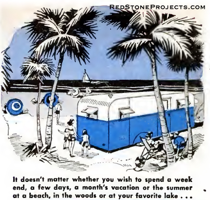 Illustration of a vintage travel trailer on a beach.