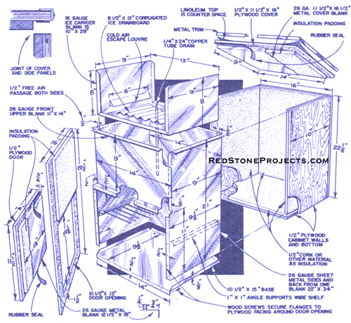 Plans for built-in icebox for a vintage camp trailer.