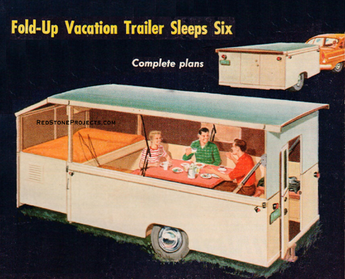 Picture of the completed Jack-In-The-Box DIY pop up camper trailer.