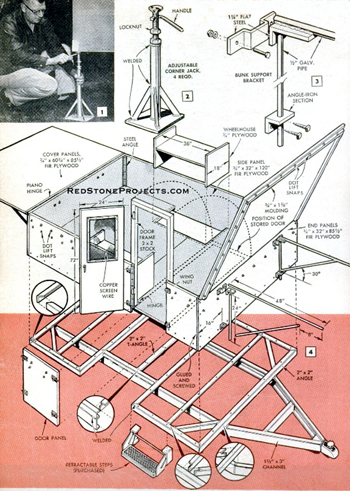  Jack-In-The-Box pop up trailer box details showing the folding wings and door.