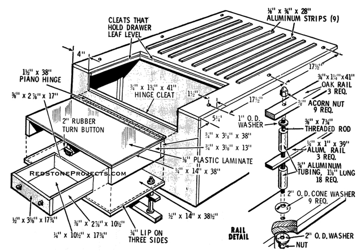 Assembled view of the roadside chuck wagon with dimensions.
