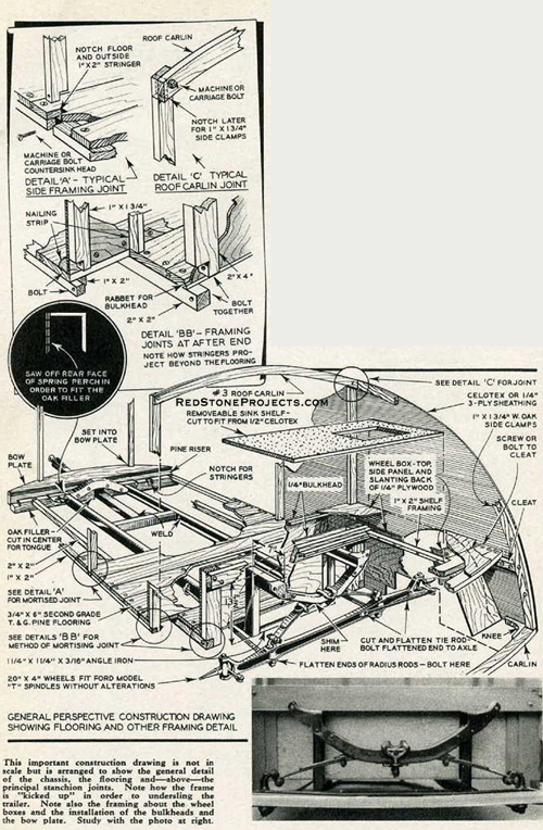 Detailed drawing shown the framing joints and construction of a DIY travel trailer.