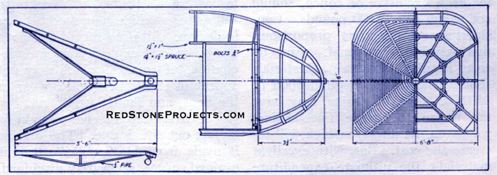 Trailer tongue and rear fairing framing elevation view with dimensions.