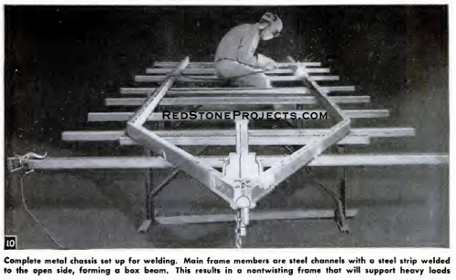 Welding a vintage travel trailer chassis.