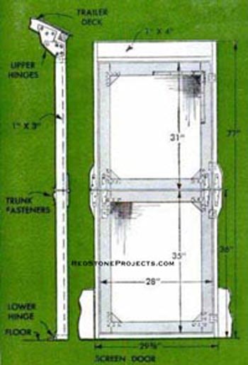 Plan of the folding screen door for the Wild Goose DIY camping trailer with dimensions.